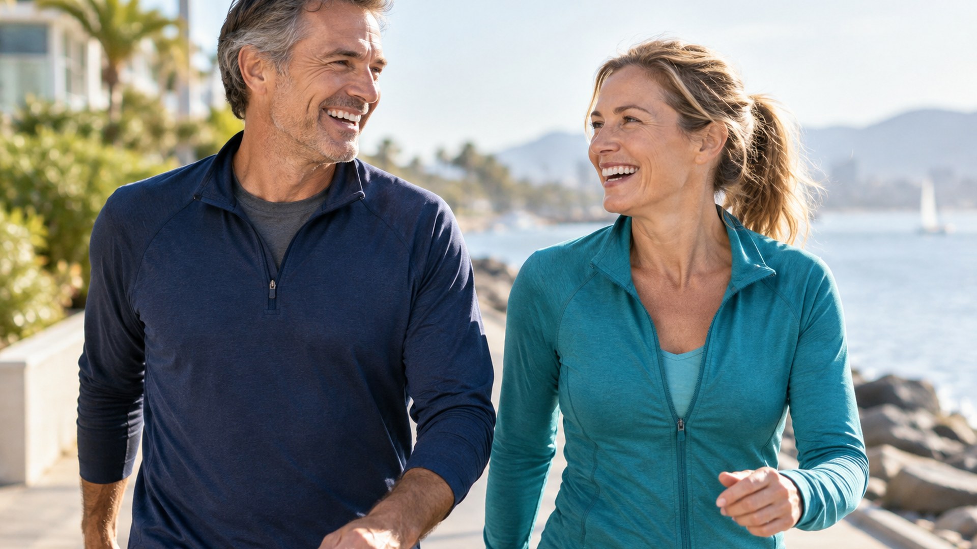Woman smiling outdoors on a bright day